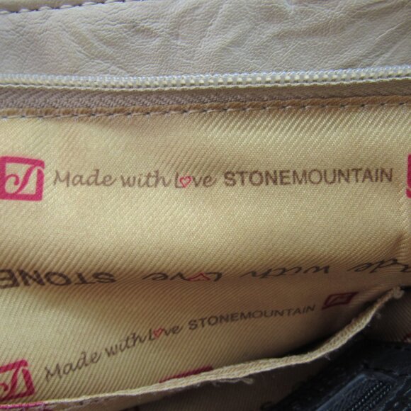 Stone Mountain Beige & Black Double Handle Multi Zip Pockets Leather Handbag - Picture 11 of 11